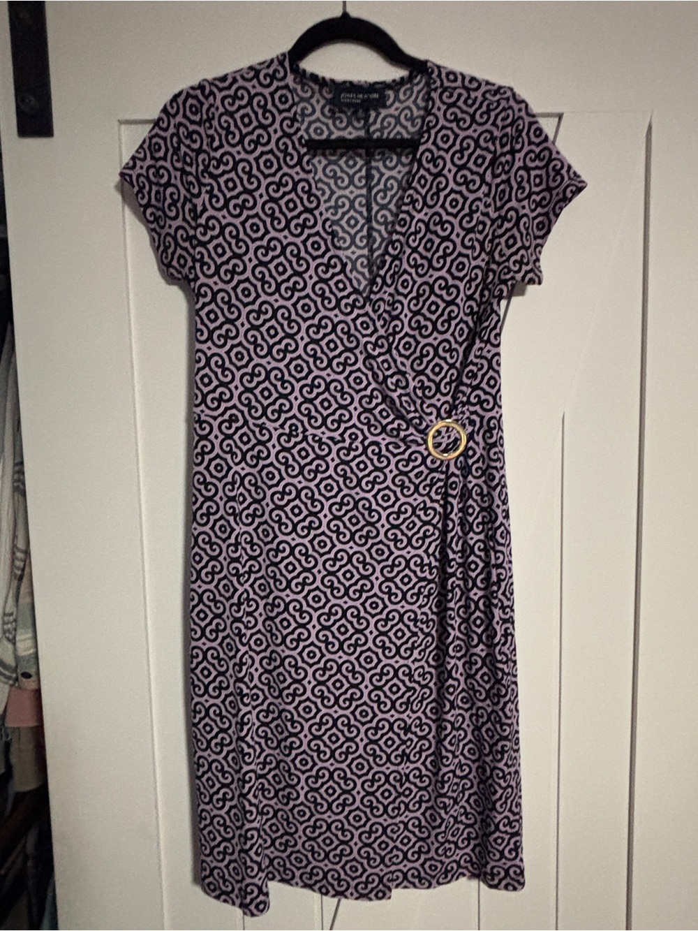Jones New York Purple Geometric Wrap-Style Midi Dress